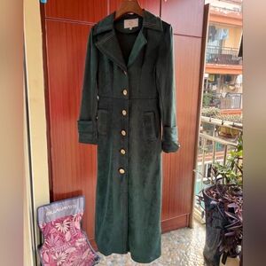 Elegant Green Long Coat with Gold Buttons